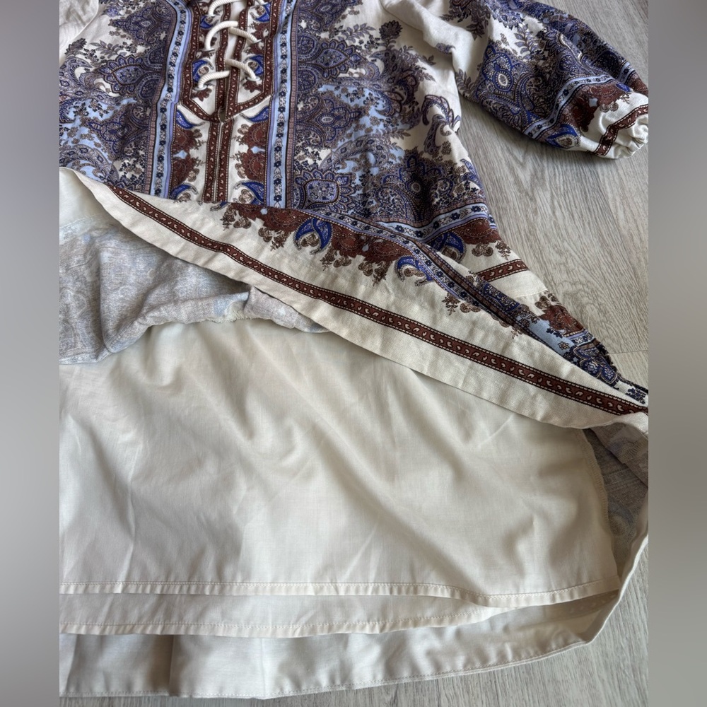 House of Harlow Linen Rayon Blend Boho Paisley Print European Summer Dress Large - Picture 8 of 10